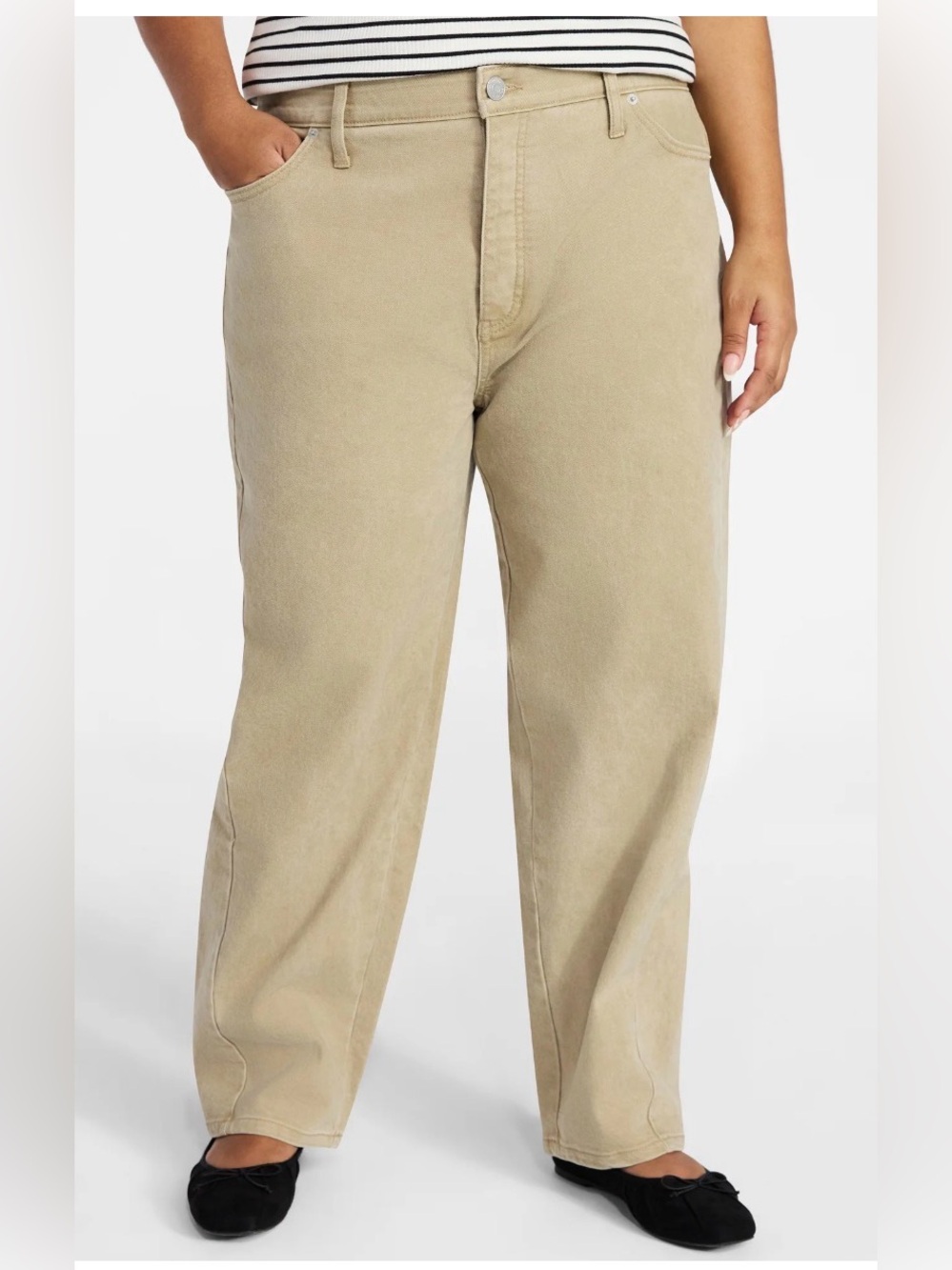 Terra & Sky High-Rise Barrel Leg Jeans in Tan